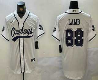 Men%27s Dallas Cowboys #88 CeeDee Lamb White With Navy Name Cool Base Stitched Baseball Jersey